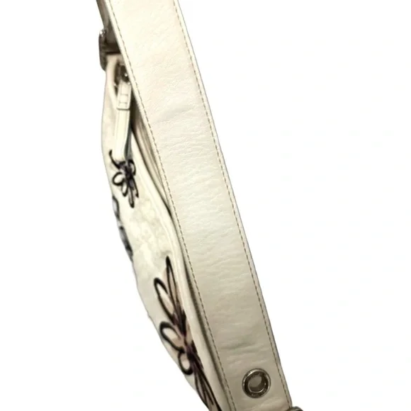 Coach '07 Y2K Suede Flowers & Embroidered Bee White Mini C Jacquard Shoulder Bag - Picture 6 of 14
